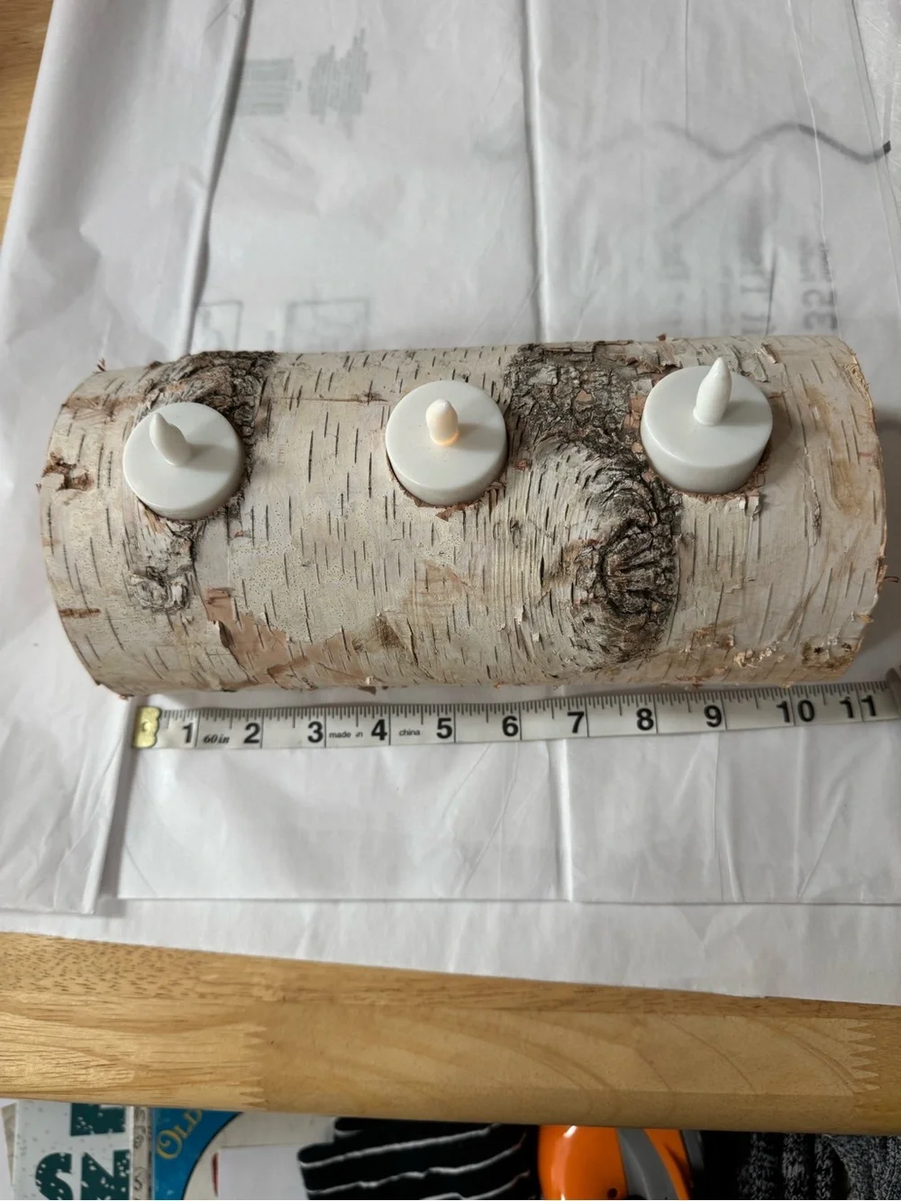 Rustic Birch (Yule)Log Tea Light Candle Holder - White; holidays or decor